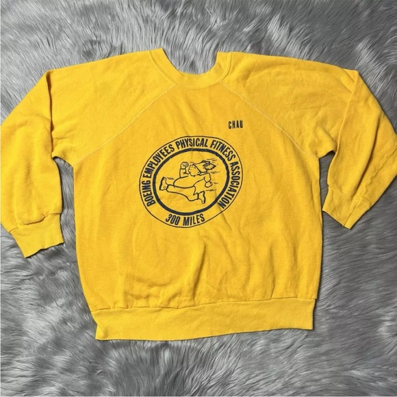 Vintage 1970s Boeing Employees Physical Fitness Association Yellow Sweater